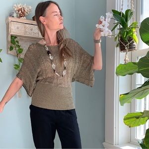 Gold Stretchy Knit Dolman Sleeve Sweater Top